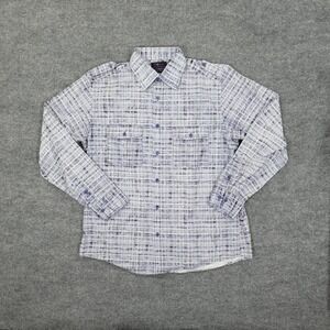Jhane Barnes Shirt Mens XL White Blue Plaid Long Sleeve Button Front Cotton